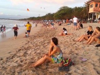 Upskirt NO PANTIES on Crowded PUBLIC Beach