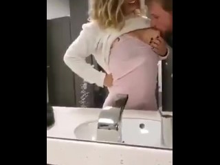 Sucking milk from titts of my pregnant friend at public Toilet