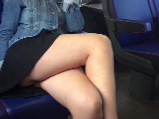 Risky ride in a dutch train without panties (PUBLIC PUSSY FLASHING)