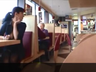 BUSTY MILF FLASHING PUSSY NO PANTIES COFFEE SHOP